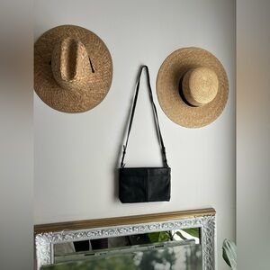 Vintage 90s Jaeger Black Leather Crossbody Bag Minimalist Carolyn Bessette Style